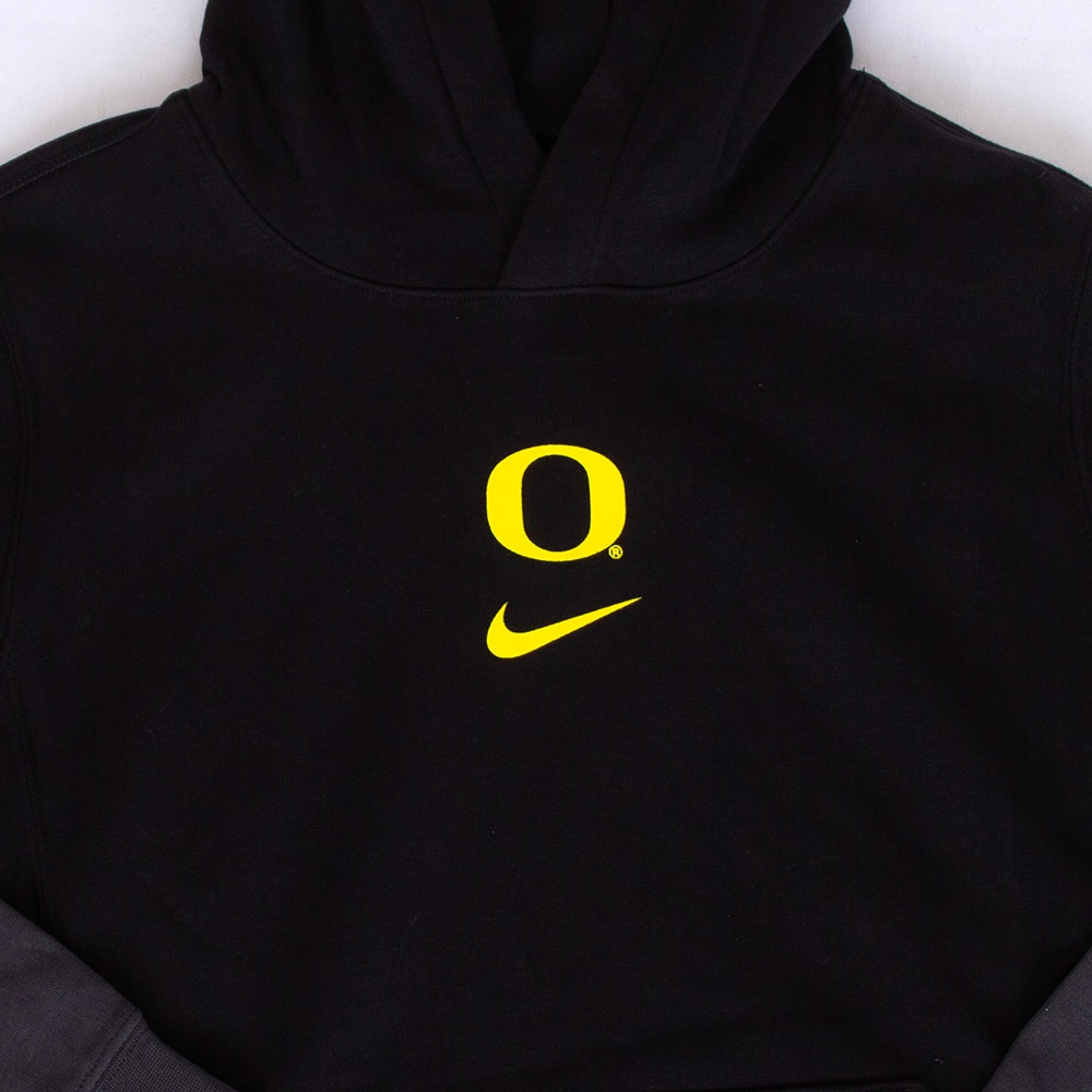 Classic Oregon O, Nike, Black, Hoodie, Cotton Blend, Kids, Youth, Sideline, Color Block, Pullover, Sweatshirt, 804322